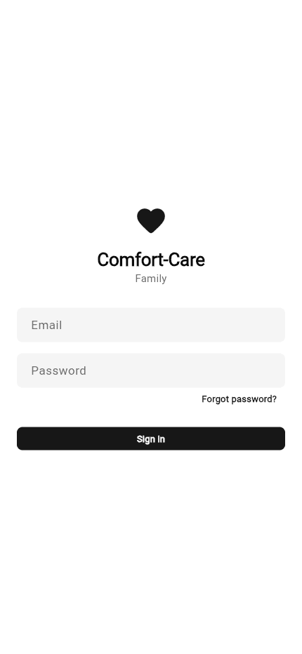 Comfort Care Family screen